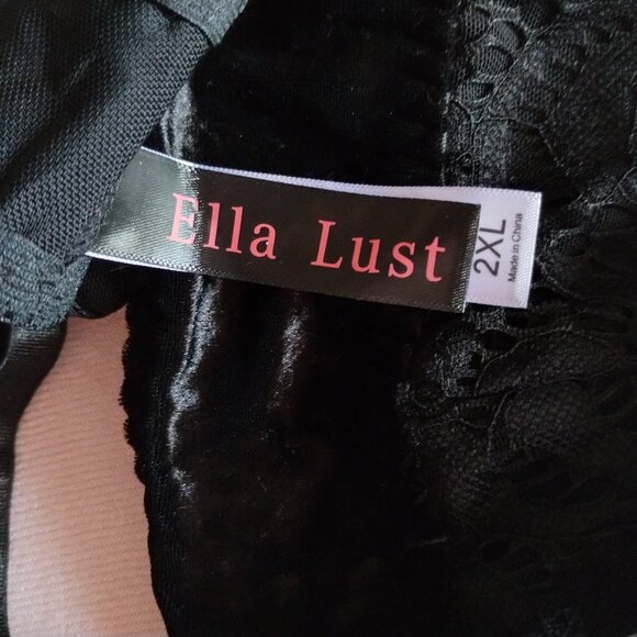 Ella Lust (2XL) Black Velvet, Floral Lace, and Sheer Lingerie Set - NWOT - Picture 10 of 10
